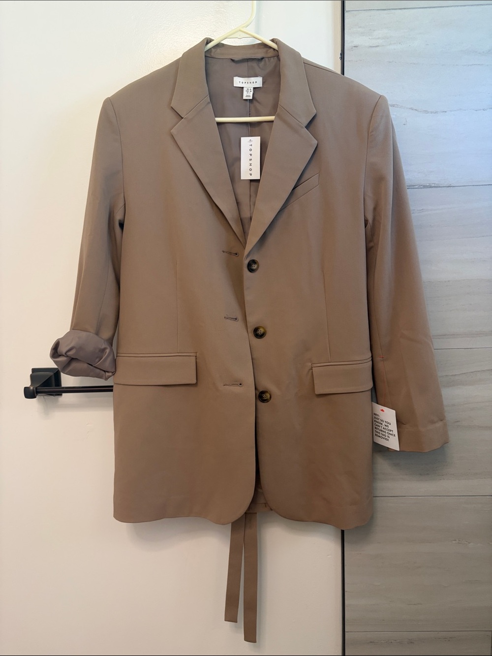 Topshop Neutral Taupe Single-Breasted Blazer